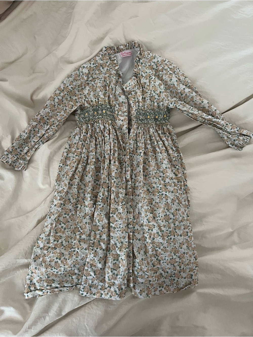 La Coqueta Cream Floral Smocked Waist Girls' Formal Dress
